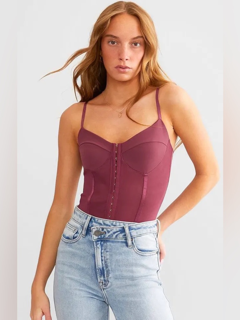 Free People| ‘Night Rhythm’ Corset Bodysuit (Washed Maroon)